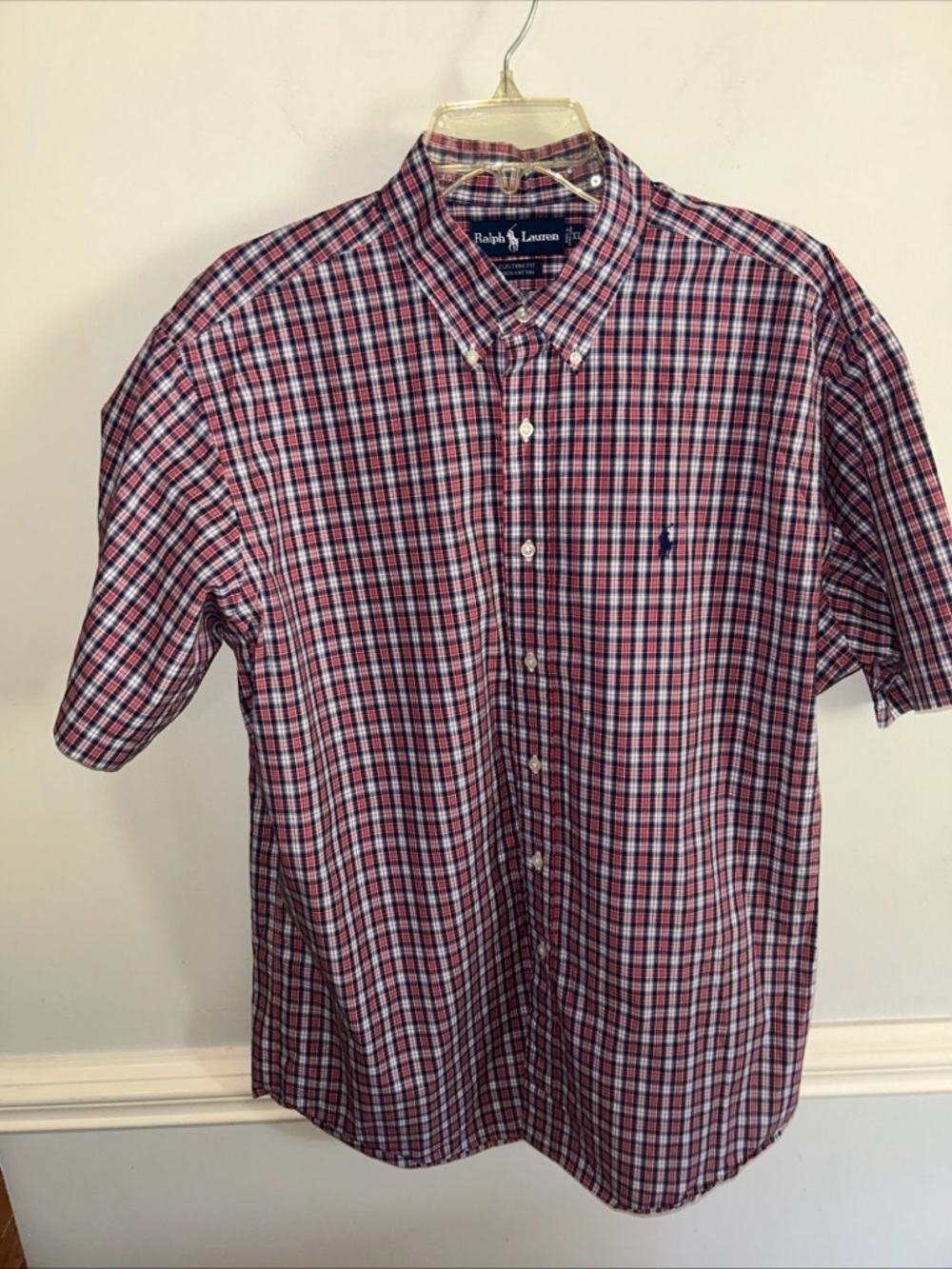 Ralph Lauren Red, Blue & White Plaid Short-Sleeve Button-Down Shirt